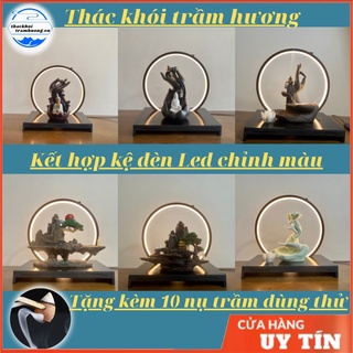 Thác khói trầm hương kết hợp kệ đèn chỉnh màu, thác khói trầm hương đèn Led