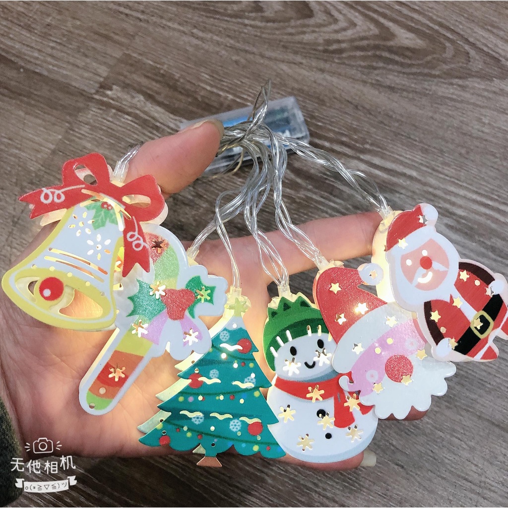 Đèn nháy Noel 10 họa tiết giáng sinh bằng kim loại dùng pin dài 1,5m không dễ vỡ-giadungsieure
