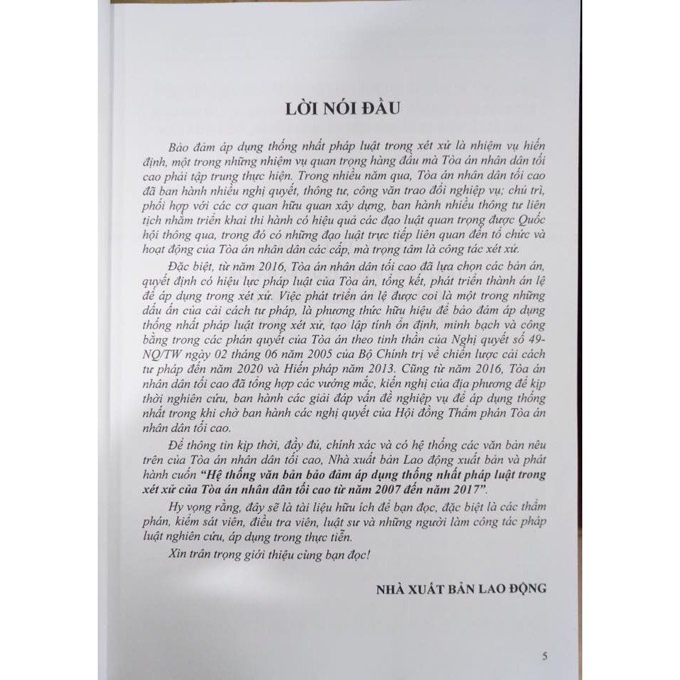 Sách - hệ thống văn bản đảm bảo áp dụng thống nhất nhất pháp luật trong xét xử của tandtc từ 2007- 2017 | BigBuy360 - bigbuy360.vn