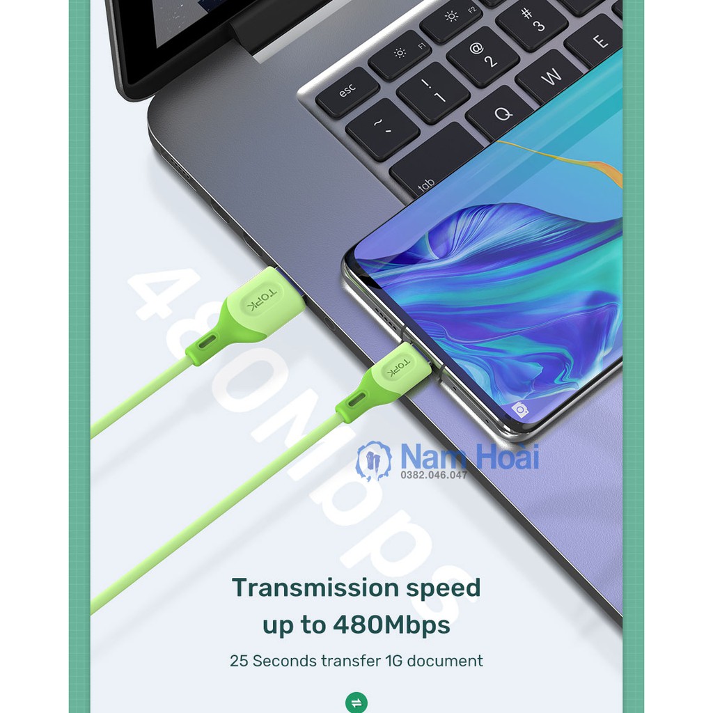Cáp Sạc Micro Usb Type C Topk An84 Làm Bằng Tpe Silicone Mềm