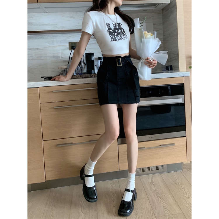 Chân Váy Denim Lưng Cao Phong Cách Hàn Quốc Thời Trang Cho Nữ