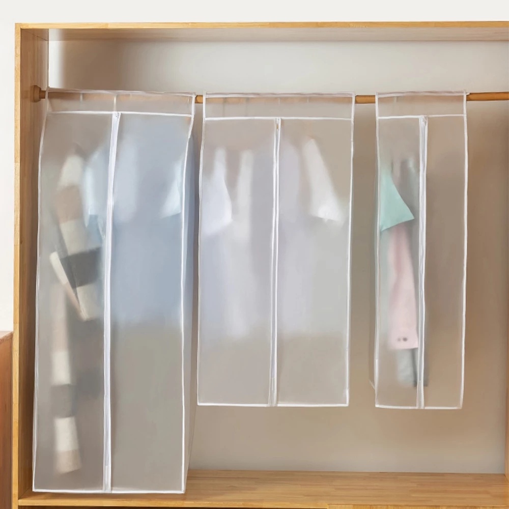 Túi đựng áo khoác/đồ vest/đầm chống bụi bằng chất liệu PEVA trong suốt có dây khóa kéo treo trong tủ quần áo gia đình
