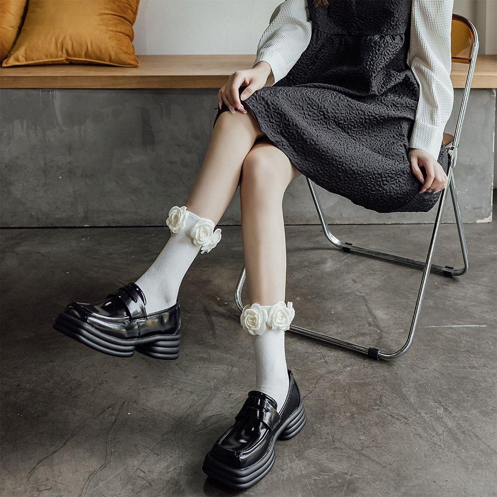 Vớ Cotton Cổ Trung Họa Tiết Hoa Trà Ngọt Ngào Phong Cách Lolita Nhật Bản Cho Nữ
