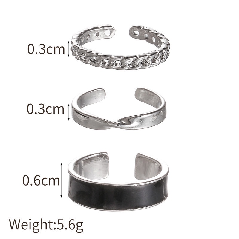 Set Nhẫn Nữ 3 Chiếc Màu Đen Phong Cách Retro R35