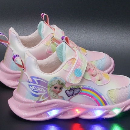 Giày thể thao bé gái có đèn công chúa Elsa Frozen thời trang cao cấp đế mềm và nhẹ mẫu mới nhất