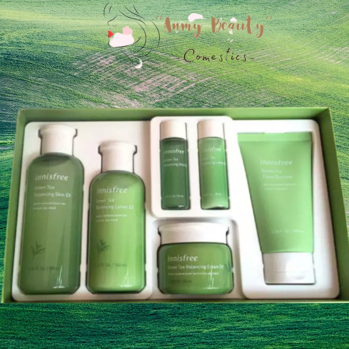 Bộ Dưỡng Trà Xanh Phục Hồi Da Mụn Innisfree Green Tea Balancing Skin Care Trio Set EX