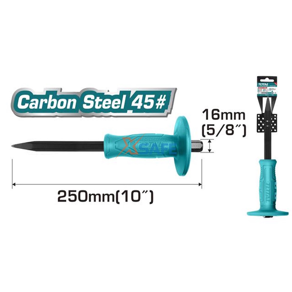 Đục bê tông nhọn TOTAL THT4221026 Đục cầm tay thép carbon 45# cao cấp, chắc chắn, bền bỉ, chịu lực tốt - [Xsafe]
