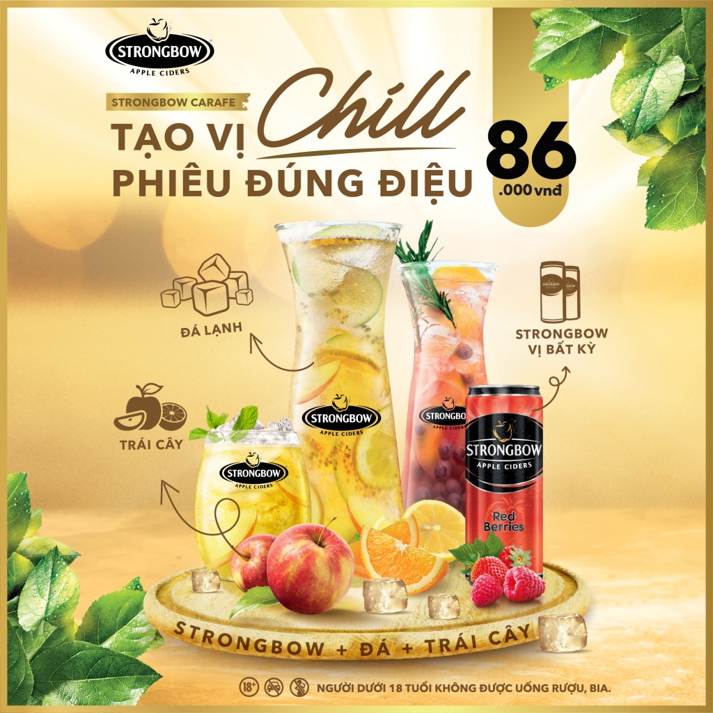 Nước ép lên men vị dâu đỏ, táo, mật ong, hoa elder Strongbow lon 330ml