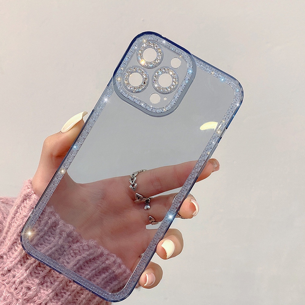 Ốp Điện Thoại TPU Dẻo Trong Suốt Siêu Mỏng Đính Kim Cương Lấp Lánh Sang Trọng Compatible Cho iPhone 11 12 13 Pro Max X XS XR 7 8 Plus