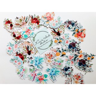 Set 40 sticker chùm hoa màu nước nhiều phong cách, vintage, mùa hè rực rỡ, bohemian, trang trí sổ tay DIY