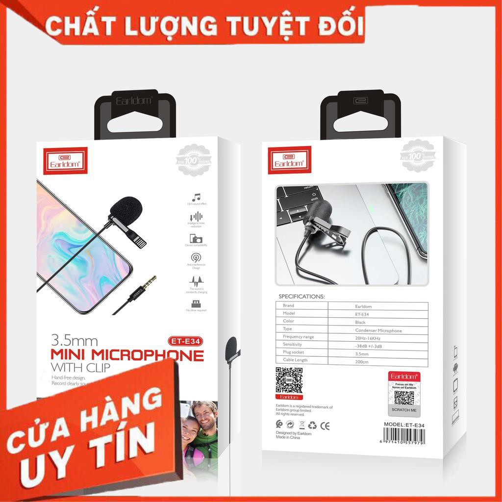 Mic Thu Âm Cài Áo Mini Earldom E34 E38 Cho Điện Thoại Chân 3.5mm Thích Hợp Hát Karaoke Livestream