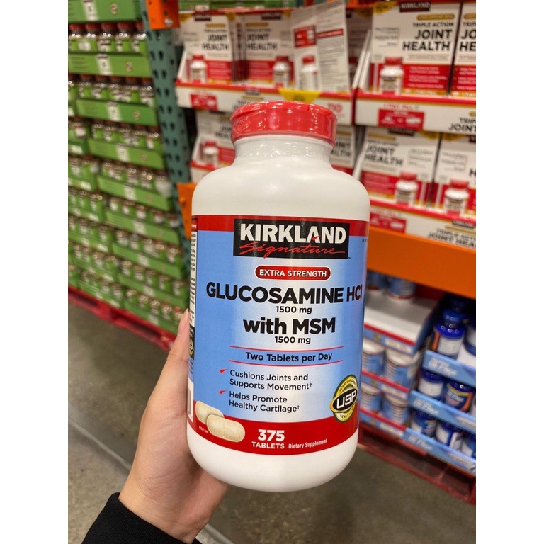 Viên uống Kirkland Glucosamine HCL 1500mg With MSM 1500mg hộp 375 viên nắp đỏ