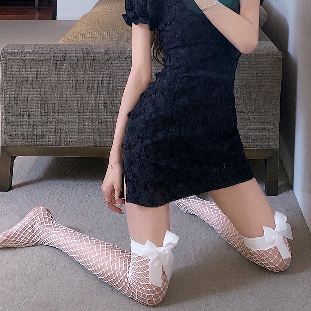Vớ lưới cao trên đầu gối đính nơ phong cách Hàn Quốc thời trang mùa hè quyến rũ cho nữ