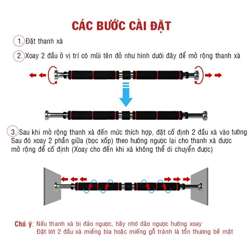 Thanh xà đơn treo tường, xà đơn gắn cửa nhiều cỡ tuỳ chỉnh phù hợp tập gym tại nhà tăng cơ bắp