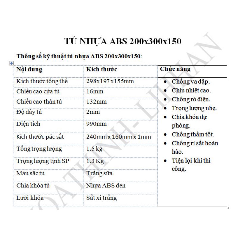 Vỏ tủ điện nhựa 200*300*150 Lihhan