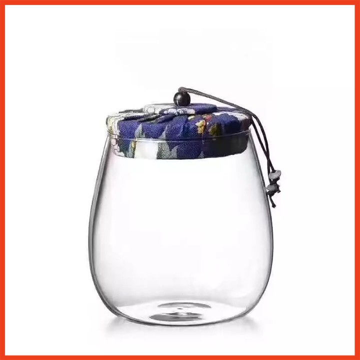 Lọ thủy tinh có nắp bọc vải cao cấp trang trí nhà cửa