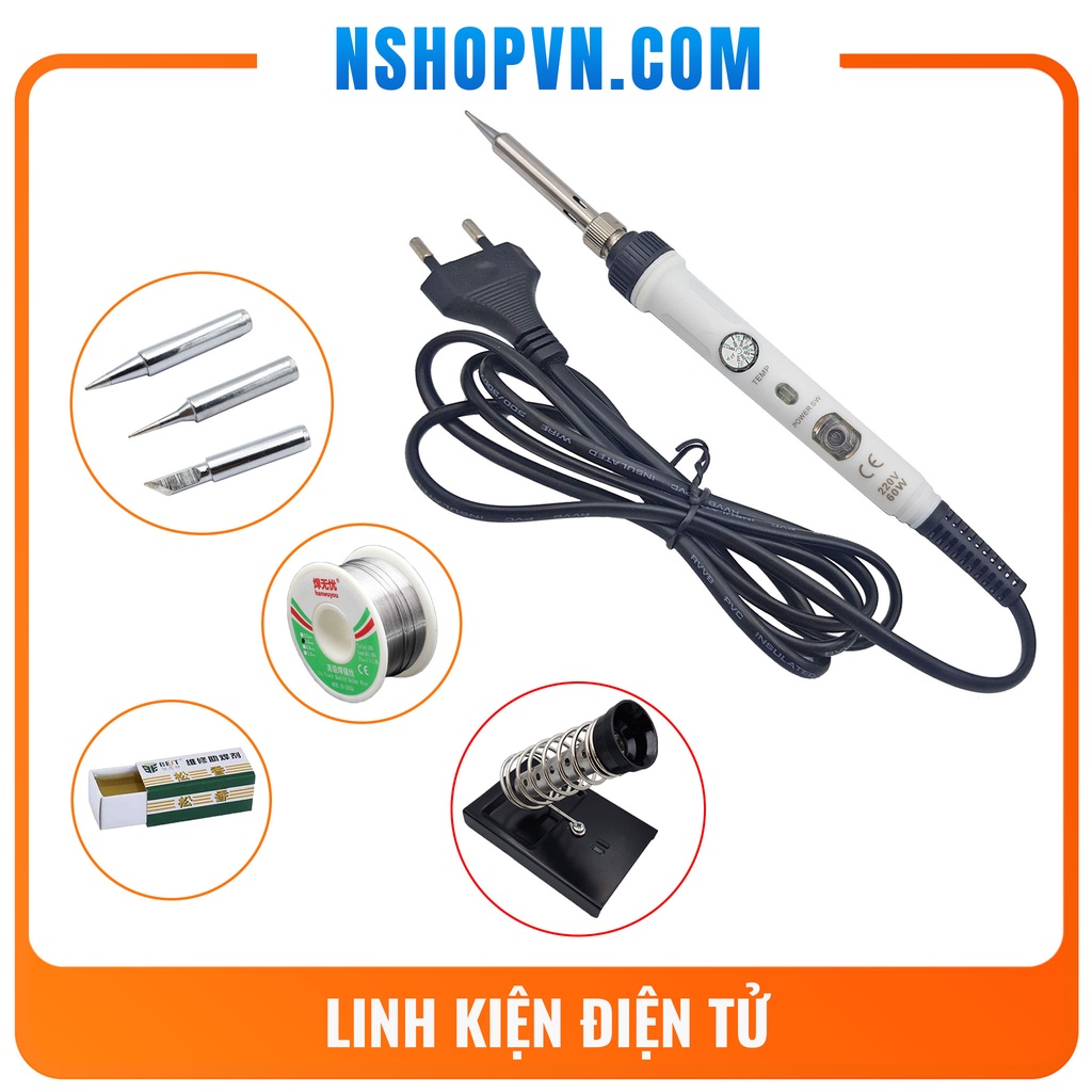 COMBO Mỏ hàn điều chỉnh nhiệt độ NO.901 KS801A 60W kèm phụ kiện 3 mũi hàn 936 | thiếc hàn + nhựa thông | đế gác mỏ hàn