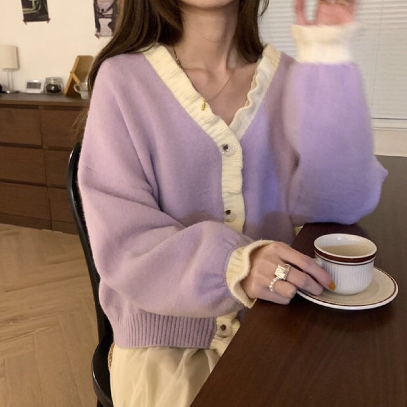 OD | ảnh thật cuối Áo Khoác Cardigan Nữ Phối Màu