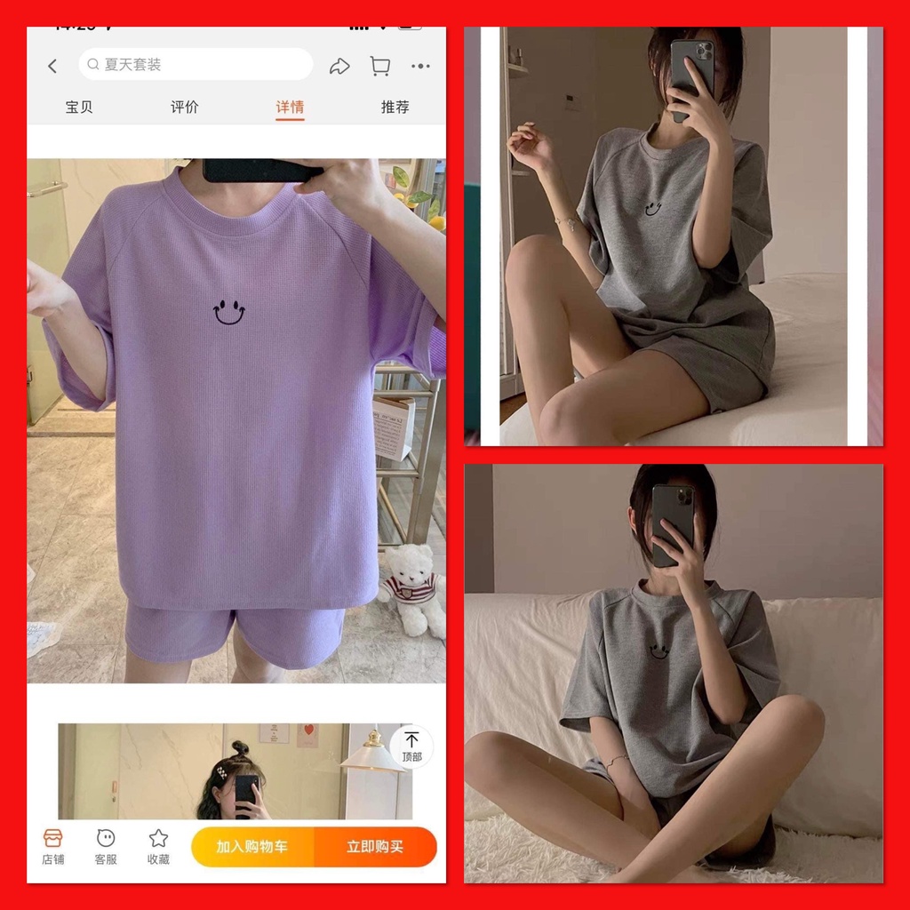 Set Đồ Bộ Xôp Tổ Ong Ngắn Tay Thêu Icon Mặt Cười Dáng Rộng Phong Cách Ulzzang  Kèm Ảnh Test Chất