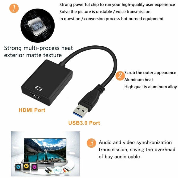 Dây cáp chuyển đổi USB 3.0 sang HDMI Audio Video 1080P dành cho PC Laptop HDTV