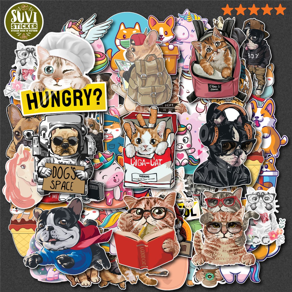 50 Sticker Cool Animal chống nước sticker dán mũ bảo hiểm, laptop, điện thoại, đàn guitar, vali. MSP: NS08
