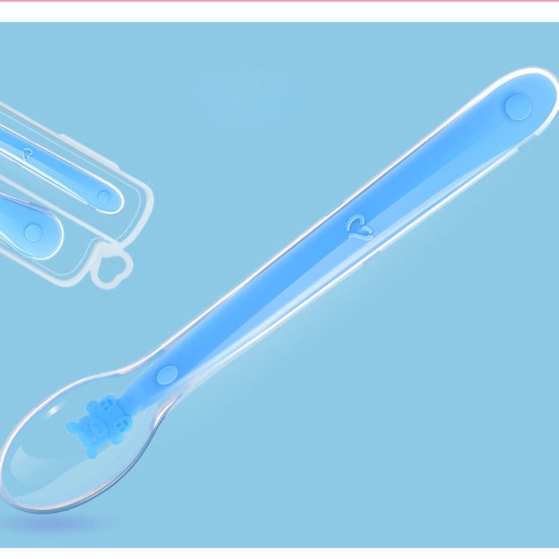 Bộ Muỗng Ăn Dặm Bằng Silicon Mềm Cảm Biến Nhiệt Độ Dành Cho Bé Sơ Sinh Màu Sắc