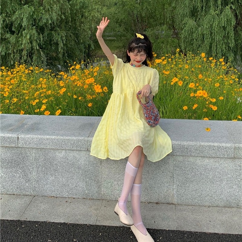 Đầm Tay Phồng Ngắn Dáng Ôm Thời Trang Mùa Xuân Xinh Xắn Cho Nữ