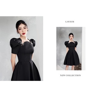Đầm tafta ngắn tay ngắn xòe nơ đá