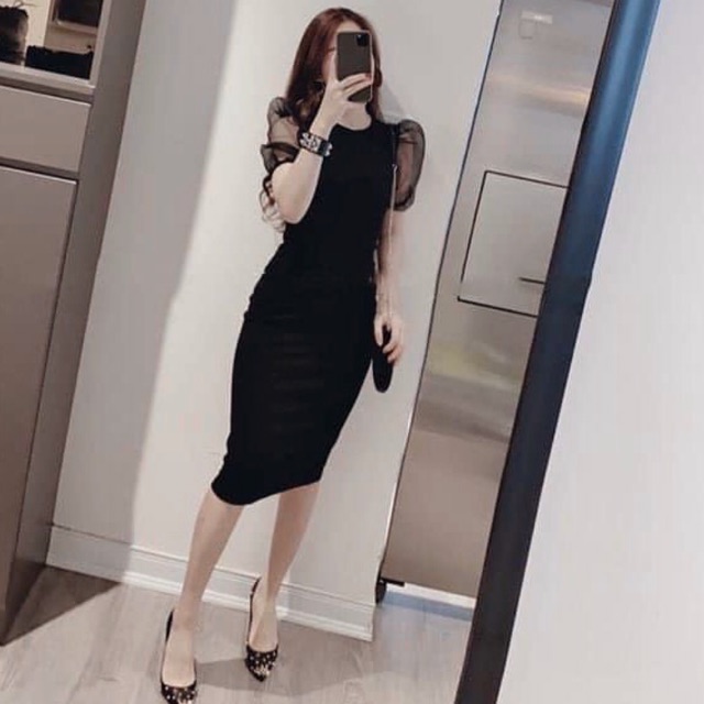 Đầm body thun tay phồng