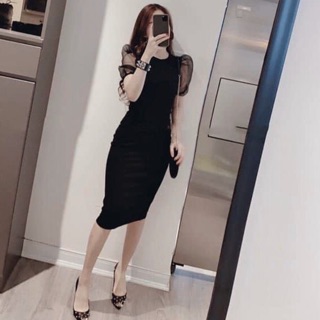 Đầm body thun tay phồng