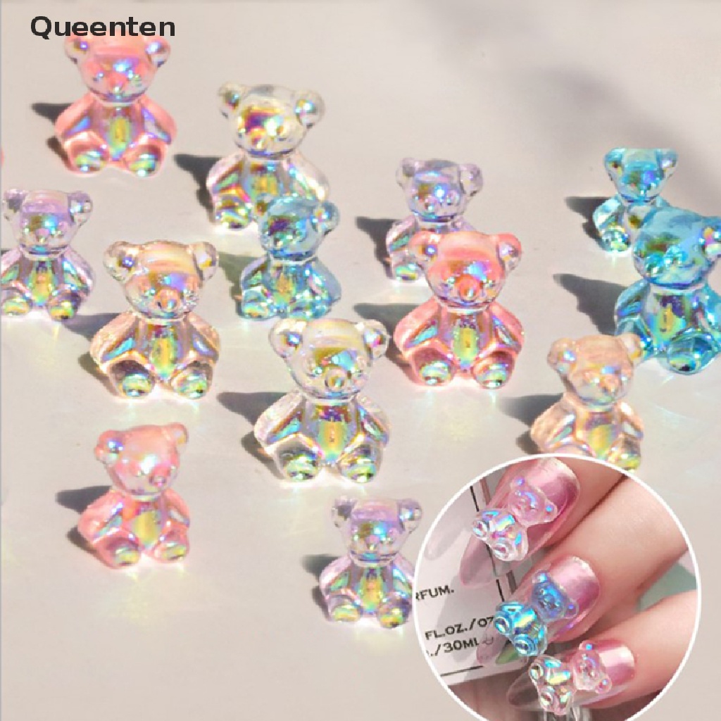 Set 6 Hình Dán Trang Trí Móng Tay 3D Hình Gấu Dễ Thương 3 Size
