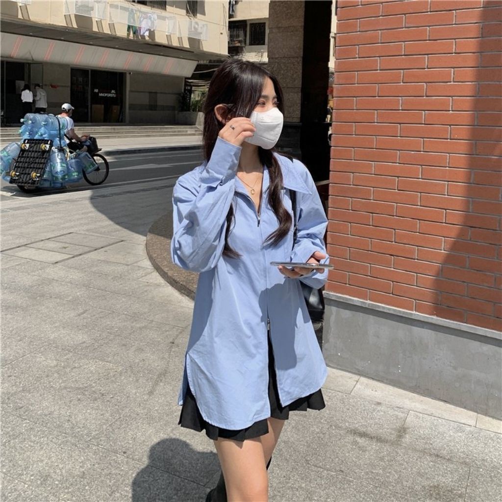 Áo sơ mi nữ SALYNK sơ mi from rộng kiểu dàng trẻ trung dài tay ulzzang hàn quốc cao cấp trơn