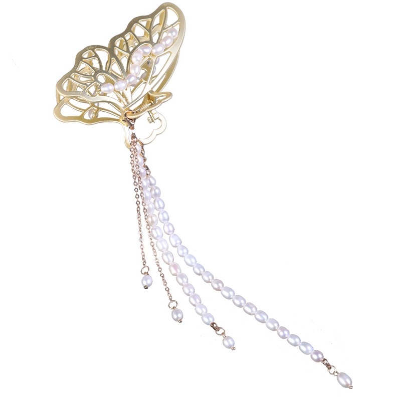 Kẹp Tóc Hình Bướm Bằng Kim Loại Đính Ngọc Trai Giả Kiểu Nhật Hàn Xinh Xắn Cho Bạn Gái