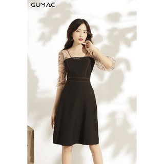 Đầm thêu ngực tay lưới GUMAC MS10934_DEN