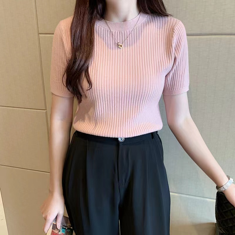 Áo Dệt Kim Nữ Dài Tay Cổ Tròn Phong Cách Hàn Quốc Baju Baju Wanita Lengan Panjang Hàng Mới