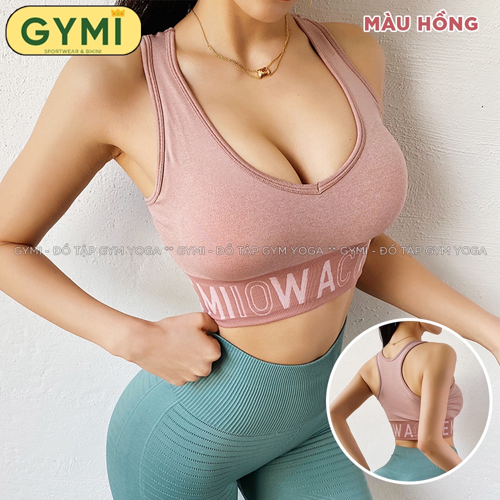 Áo bra tập gym yoga nữ GYMI AL09 dáng bra có mút chất dệt co giãn nâng đỡ ngực logo Active