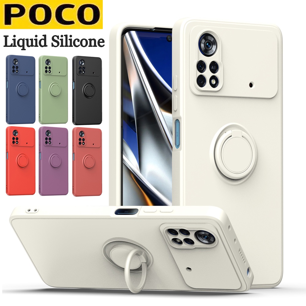 Poco X4 Pro 5G Poco X3 Pro Poco X3 NFC Poco M3 Bảo vệ ống kính sang trọng Vỏ điện thoại mềm silicon lỏng có đế xoay