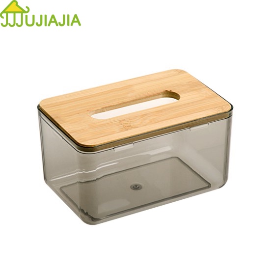 Hộp đựng khăn giấy JUJIAJIA trong suốt nắp gỗ để bàn cafe phòng khách nhà