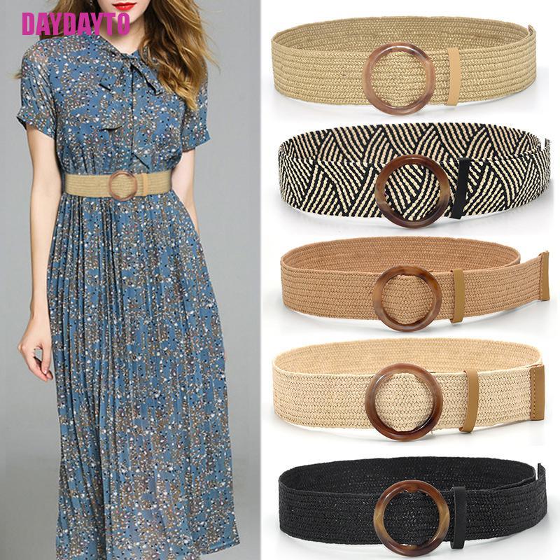 Thắt Lưng Bện Dây Cói Bản Rộng Có Khóa Gỗ Phong Cách Boho Cổ Điển Thời Trang Mùa Hè