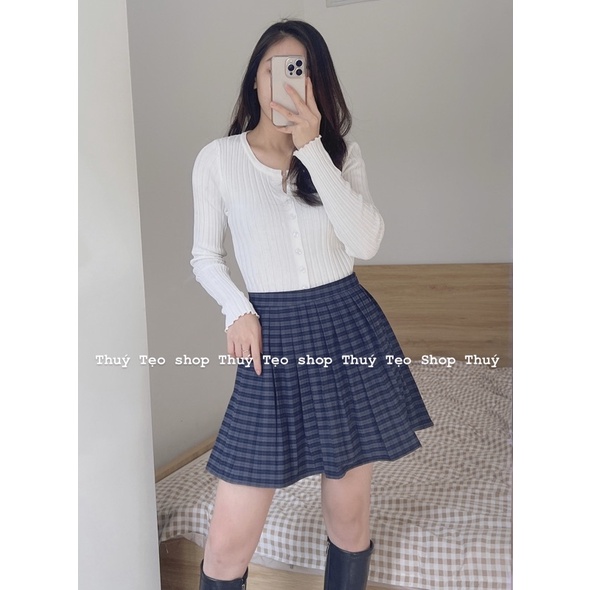 [Hàng sẵn] CHÂN VÁY DẠ KẺ XẾP LI NHỎ DÁNG XOÈ