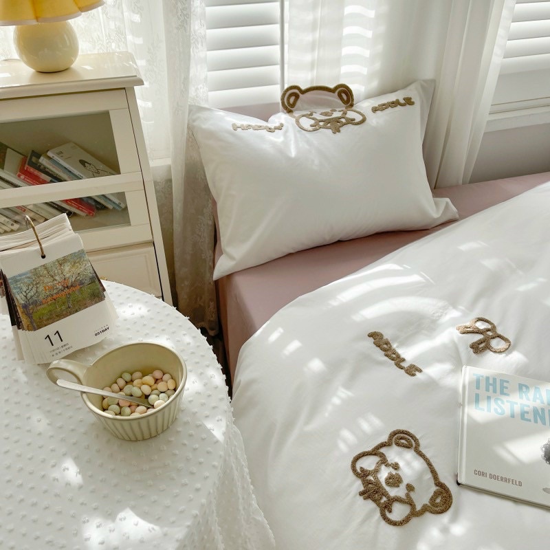 Set Chăn Ga Cotton Linen IGUN BEDDING Hoạt Hình Tặng Kèm Gối Bông