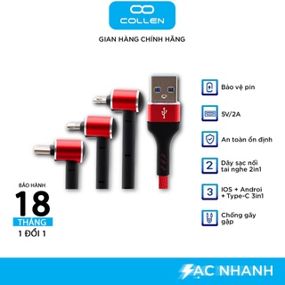 Dây cáp sạc nhanh 3 đầu dây vải bện dài 1 mét