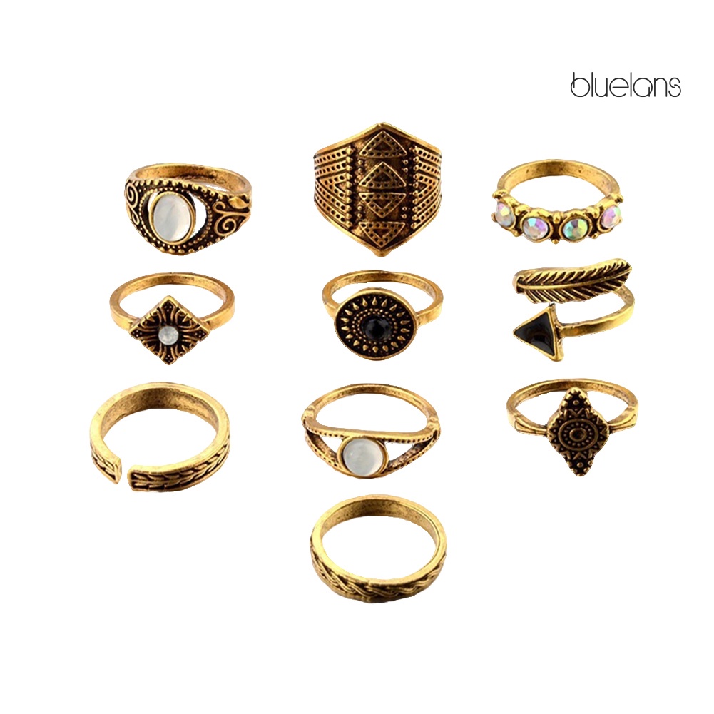Set 10 Nhẫn Đeo Khớp Ngón Tay Phong Cách Boho Cho Nữ