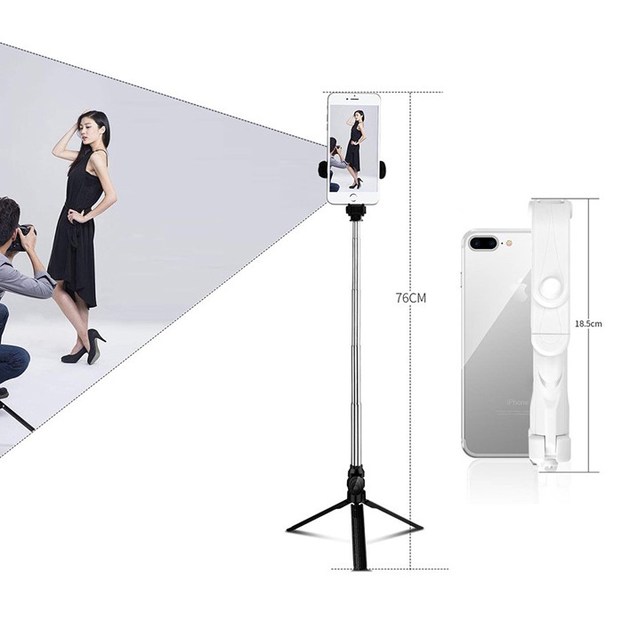 Gậy Chụp Ảnh Tự Sướng XT10 Selfie Kèm 3 Chân Đứng Tripod Kết Nối Bluetooth - Remote Điều Khiển Từ Xa