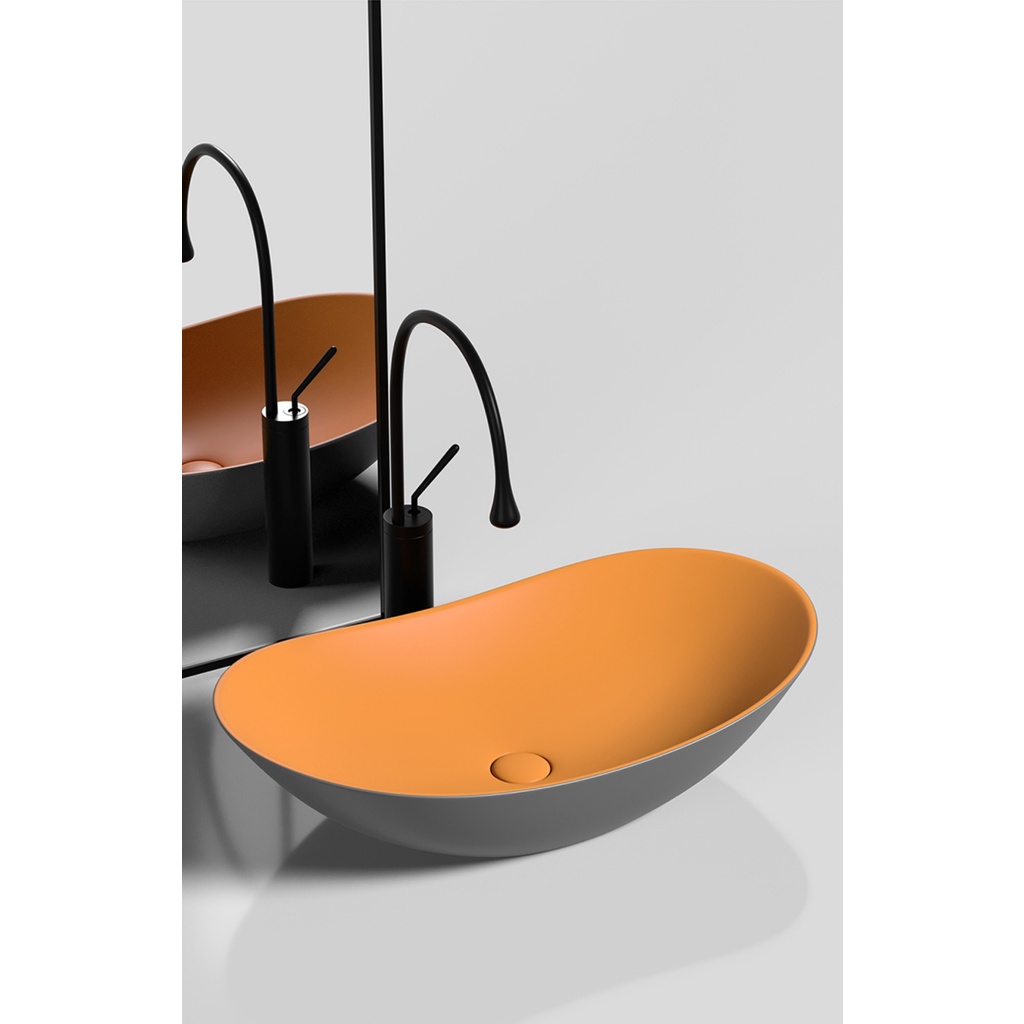 Lavabo - chậu rửa mặt đặt bàn đá hình thỏi màu xám cam