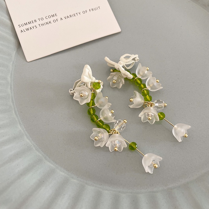 [Hàng Mới Về] Bông Tai Dạng Kẹp Hình Hoa Lily of the Valley Mới Thiết Kế Đục Lỗ Thiết Kế Trang Sức Cho Nữ Giới