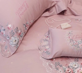 Set Lụa Cưới Thêu Hoa Hồng Nhạt Tiểu Thư