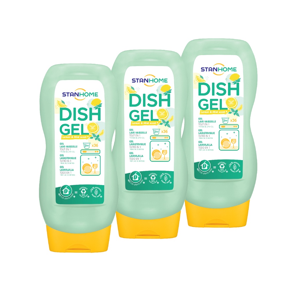 Combo gel rửa bát chuyên dụng cho máy rửa bát hương chanh bạc hà all in one Stanhome dish gel 720ml/chai