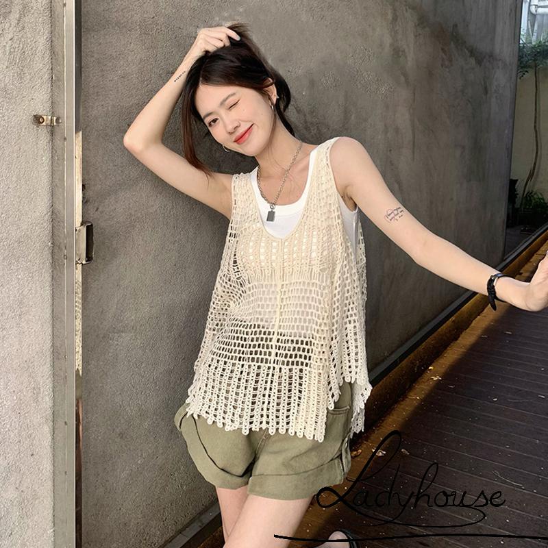 Áo Tank Top Dệt Kim Dáng Rộng Cổ Chữ V Thời Trang Mùa Hè Cho Nữ