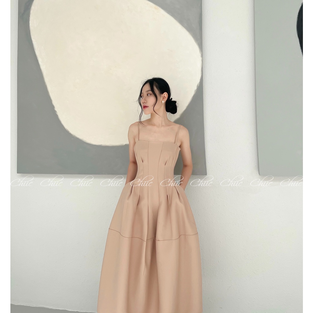 Đầm hai dây dự tiệc dáng dài xòe - MS37